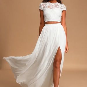 Lulus Sweet Stunner White Lace Two-Piece Maxi Dress